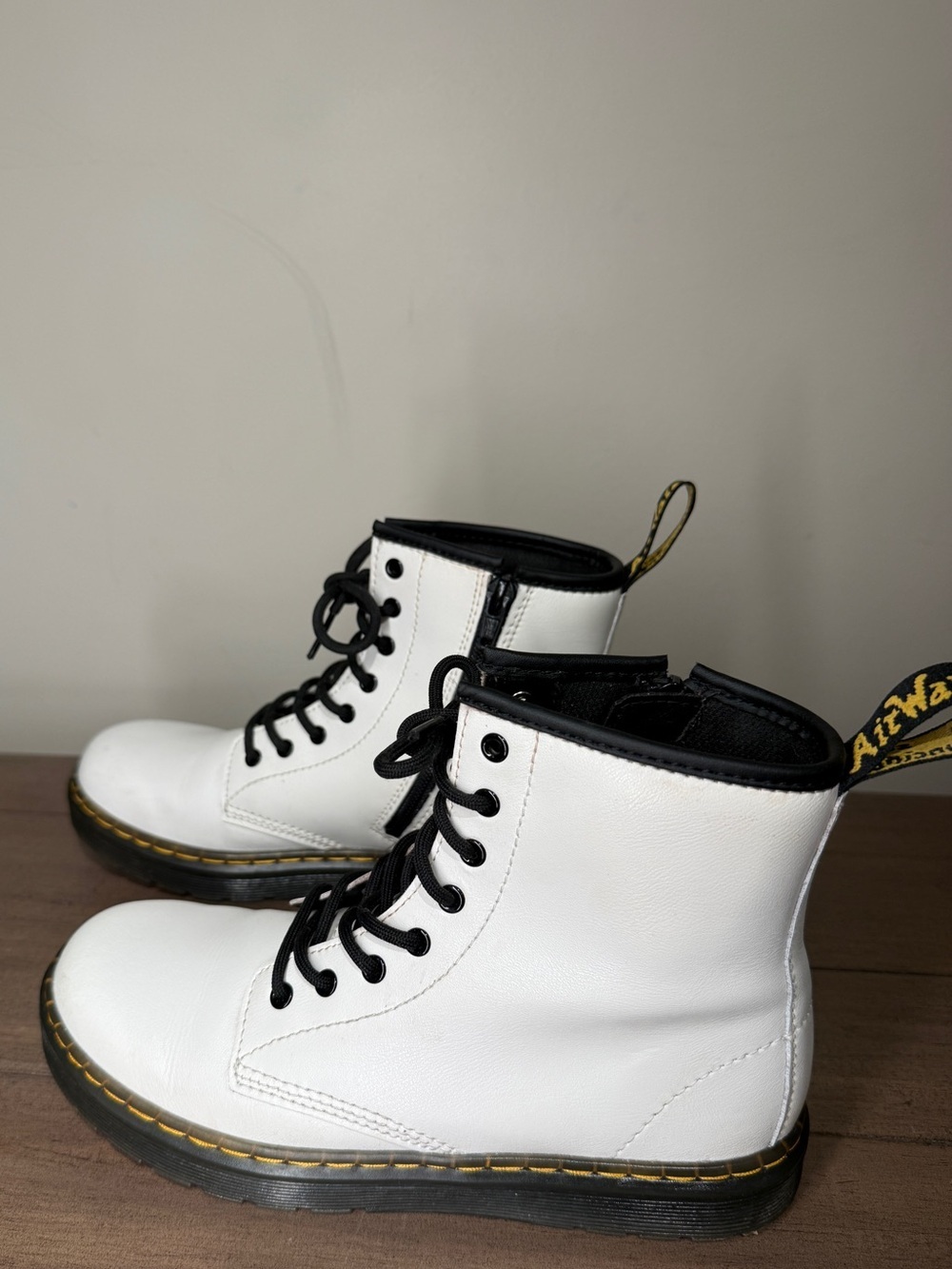 Dr. Martens White Lace-Up Combat Boots with Black Trim
